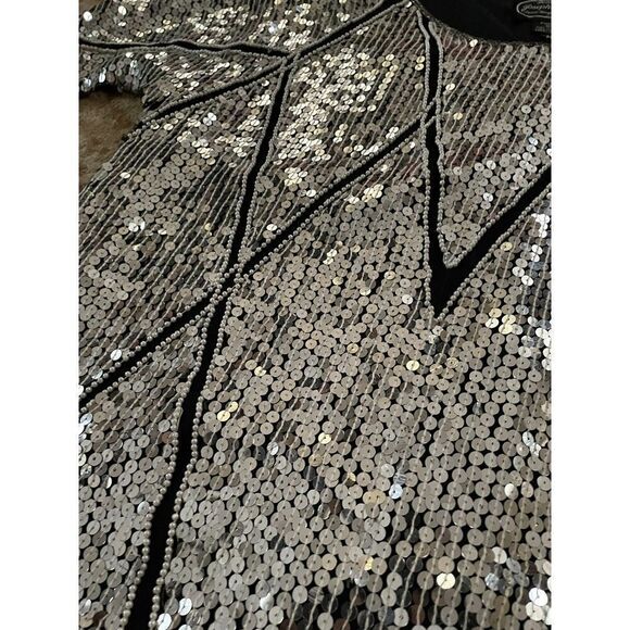 Vintage Women's Medium Joseph Le Bon Sequin Design Shirt 100% Silk - Picture 5 of 5